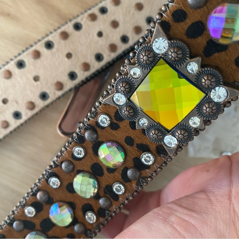 NEW Nocona Rhinestone Colored Calf Hair Leather Belt size XLarge